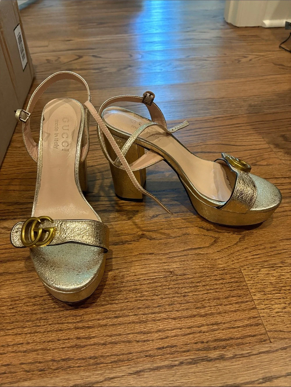 Platform Gold Metallic Platform Sandals with Double G
